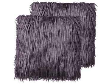 Set of 2 Faux Fur Cushions 45 x 45 cm Dark Grey COROKIA
