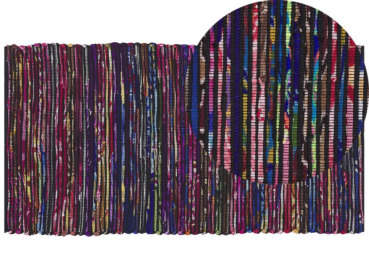 Teppich Baumwolle bunt-schwarz 80 x 150 cm abstraktes Muster Kurzflor BARTIN_488777