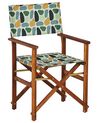 Set of 2 Acacia Folding Chairs and 2 Replacement Fabrics Dark Wood with Off-White / Geometric Pattern CINE_819210