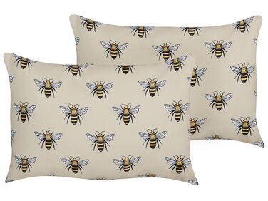 Set of 2 Outdoor Cushions Bee Pattern 40 x 60 cm Beige CANNETO
