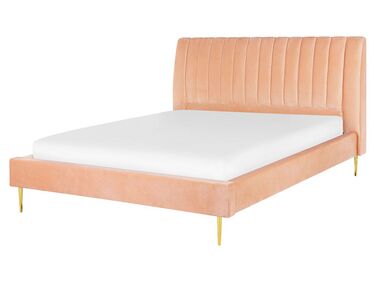 Bed fluweel perzikroze 160 x 200 cm MARVILLE