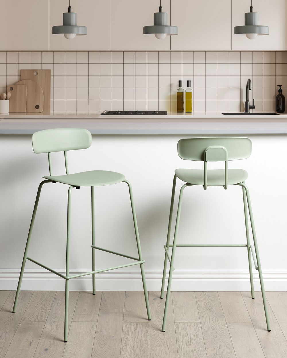 Light green store bar stools