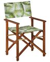 Conjunto 2 cadeiras madeira escura e 2 lonas creme e padrão folhas de palmeira CINE_819192