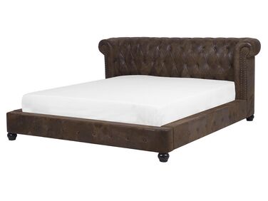 Faux Suede EU King Size Bed Brown CAVAILLON