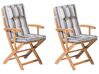 Zestaw 2 krzeseł ogrodowych drewniany z niebiesko-beżowymi poduszkami MAUI_722037