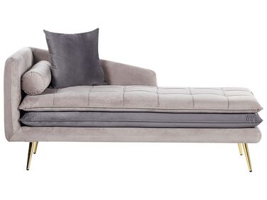 Left Hand Velvet Chaise Lounge Beige and Grey GONESSE