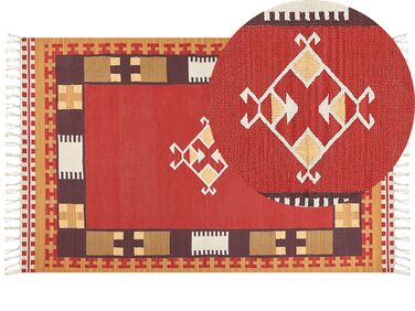 Kelim Teppich Baumwolle mehrfarbig 140 x 200 cm geometrisches Muster Kurzflor PARAKAR