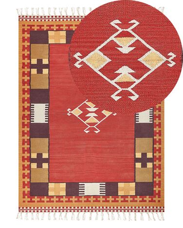 Alfombra kilim de algodón rojo/marrón/beige 140 x 200 cm PARAKAR