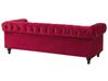 3 Seater Velvet Fabric Sofa Red CHESTERFIELD_778750