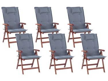 Sada 6 záhradných stoličiek s modrými vankúšmi TOSCANA