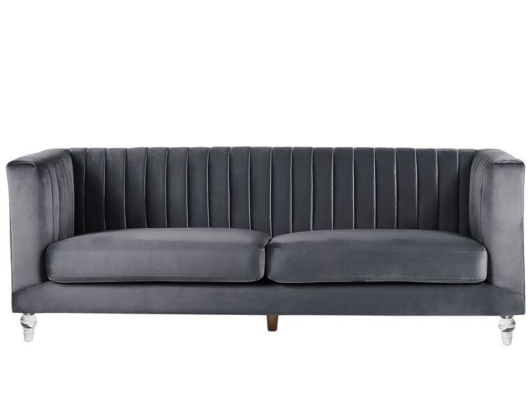 3 Seater Velvet Fabric Sofa Grey ARVIKA_806155