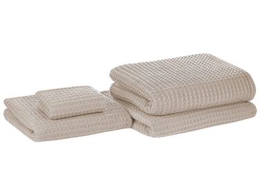 Set di 4 asciugamani in cotone beige AREORA