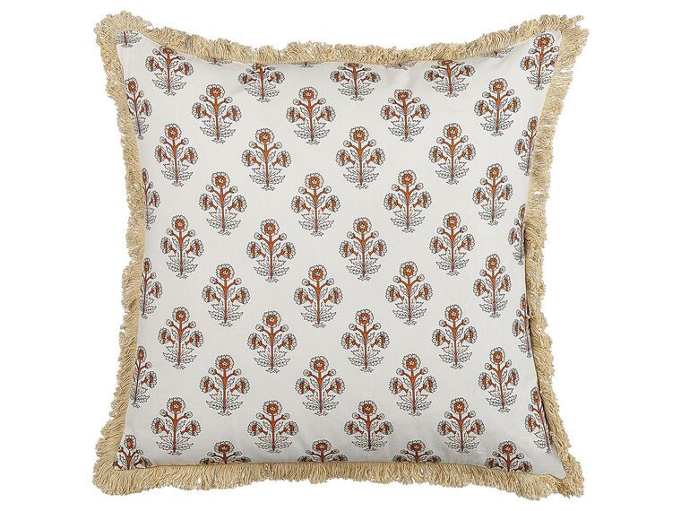 Coussin décoratif avec motif floral en coton 45 x 45 cm blanc OMORIKA_838955