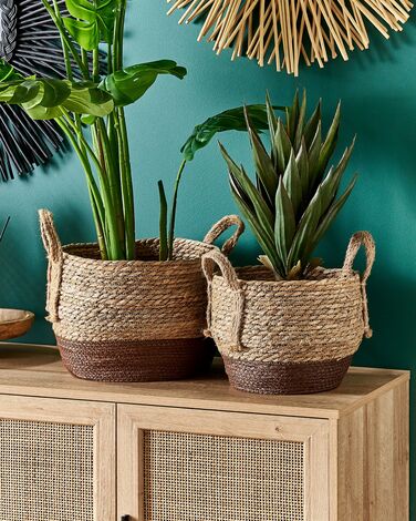 Set of 2 Seagrass Plant Pot Baskets Natural PALADJU