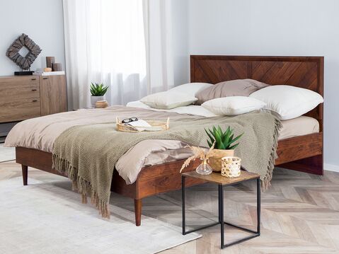 Bed With Led Dark Wood Mialet Beliani, Dark Wooden King Size Bed Frame