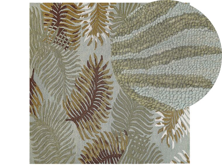 Tapete de lã com padrão de folhas multicolor 200 x 200 cm VIZE_830679