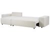 Canapé-lit d'angle à droite avec rangement en tissu beige clair LUSPA_900927