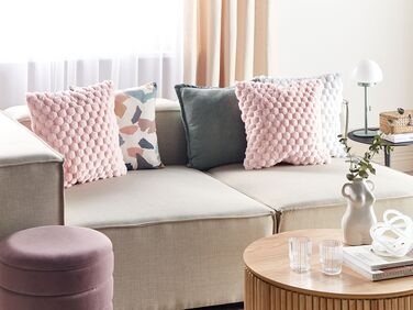 Set of 2 Faux Fur Cushions 43 x 43 cm Pastel Pink PURSLANE