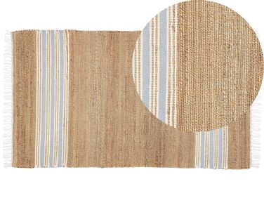 Jute Area Rug 80 x 150 cm Beige and Light Blue MIRZA