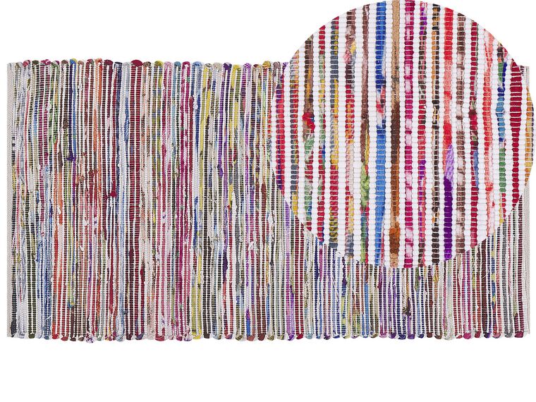 Teppich Baumwolle bunt-weiss 80 x 150 cm abstraktes Muster Kurzflor BARTIN_486791