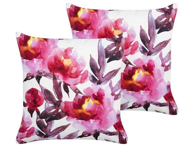 Lot de 2 coussins de jardin à motif floral rose et blanc 45 x 45 cm LANROSSO_881433