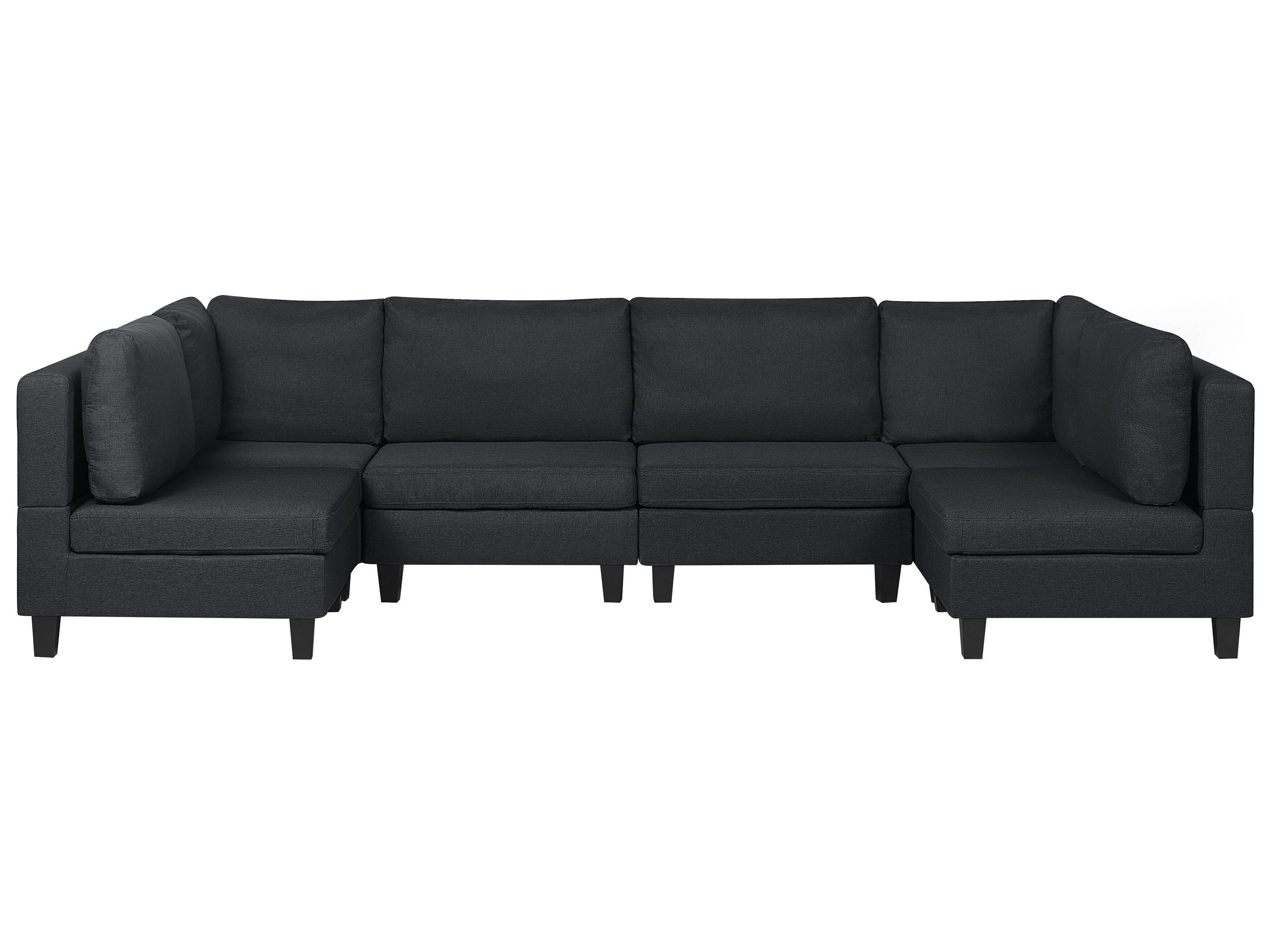 6 Seater UShaped Modular Fabric Sofa Black FEVIK Beliani.co.uk
