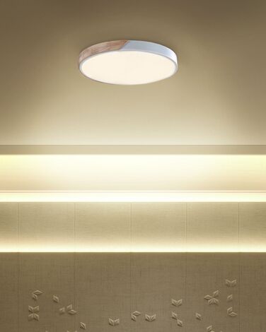 Metal LED Ceiling Lamp White with Light Wood PATTANI