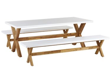 Zestaw ogrodowy stół i 2 ławki biały OLBIA