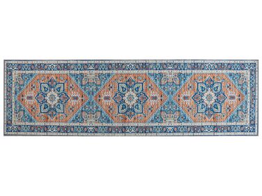 Vloerkleed polyester blauw/oranje 60 x 200 cm RITAPURAM 