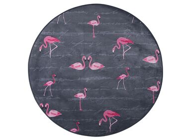Round Area Rug Flamingo Print ⌀ 120 cm Grey KERTE