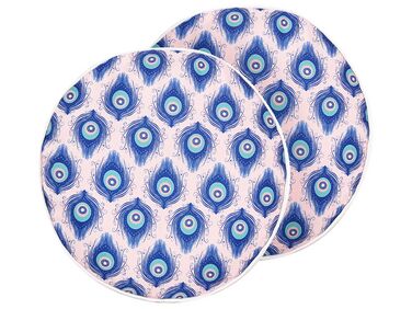 Set of 2 Outdoor Cushions Peacock Pattern ⌀ 40 cm Blue and Pink CERIANA