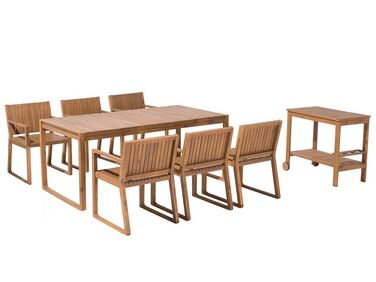 Ensemble de jardin en bois avec 6 chaises et table à roulette SASSARI