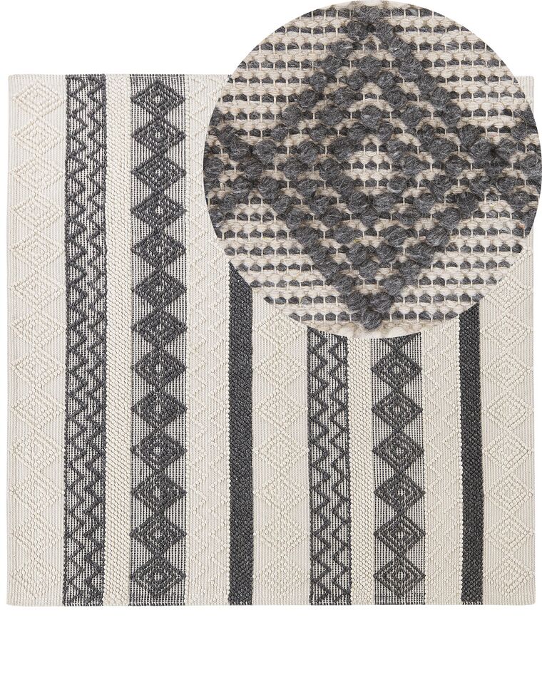Teppich Wolle beige / grau 200 x 200 cm geometrisches Muster Kurzflor DAVUTLAR_830889