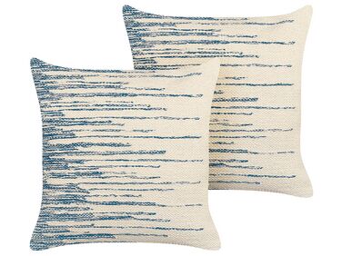 Set of 2 Cotton Cushions 45 x 45 cm Beige and Blue RIVINA