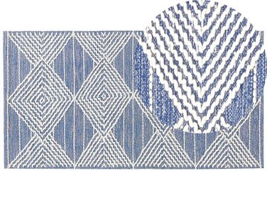 Teppich Wolle beige / blau 80 x 150 cm geometrisches Muster Kurzflor DATCA
