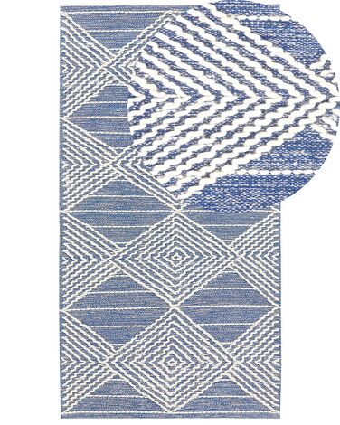 Teppich Wolle beige / blau 80 x 150 cm geometrisches Muster Kurzflor DATCA