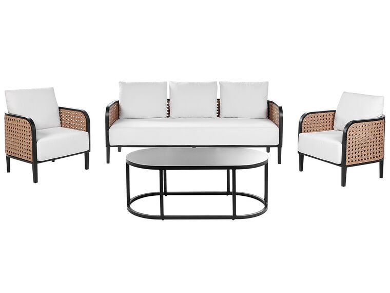 Lounge Set 4-teilig Aluminium schwarz 5-Sitzer Auflagen weiss MONTEFALCO_905565