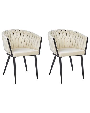 Conjunto de 2 cadeiras de jantar em veludo creme claro MILAN