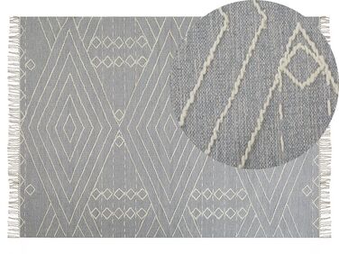 Teppich Baumwolle grau / weiß 140 x 200 cm geometrisches Muster Kurzflor KHENIFRA