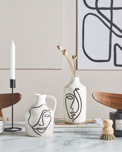 Kukkamaljakko kivitavara valkoinen/musta 19 cm AGRINION Kukkamaljakko kivitavara valkoinen/musta 19 cm AGRINION