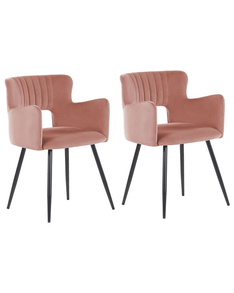 Lot de 2 chaises de salle à manger en velours rose pastel SANILAC_847078