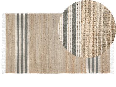Teppich Jute beige / grau 80 x 150 cm Streifenmuster Kurzflor zweiseitig MIRZA