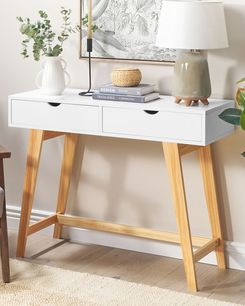 Konsolipöytä 2 laatikkoa valkoinen/vaalea puu SULLY Konsolipöytä 2 laatikkoa valkoinen/vaalea puu SULLY