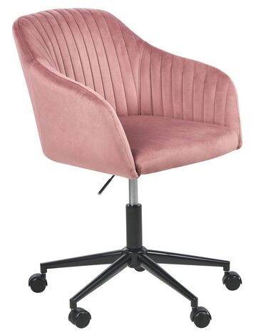 Krzesło biurowe regulowane welurowe różowe VENICE