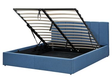 Polsterbett blau mit Bettkasten hochklappbar 160 x 200 cm DREUX