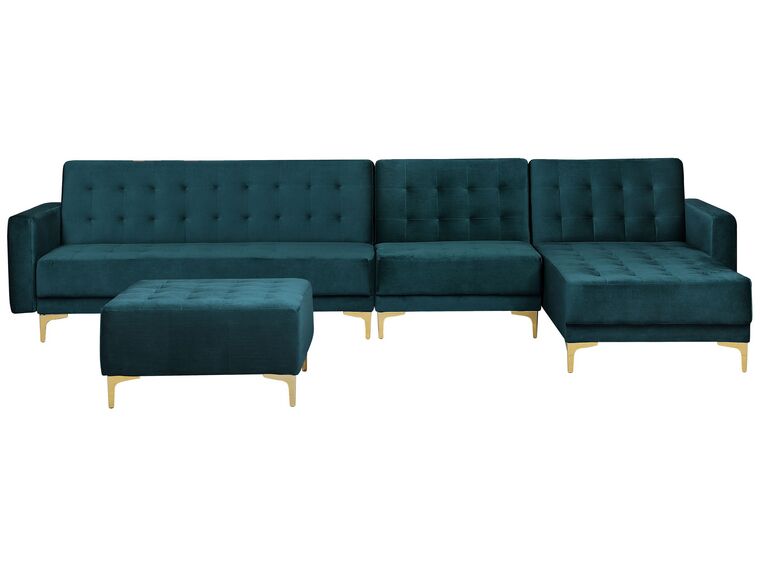 Left Hand Modular Velvet Sofa with Ottoman Teal ABERDEEN_760854