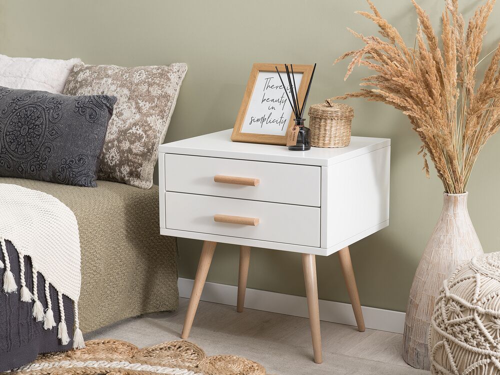 Mesita de noche blanca con 2 cajones 50 cm ALABAMA Beliani.es