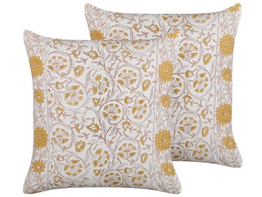 Set of 2 Cotton Cushions Floral Pattern 45 x 45 cm White and Yellow CALATHEA