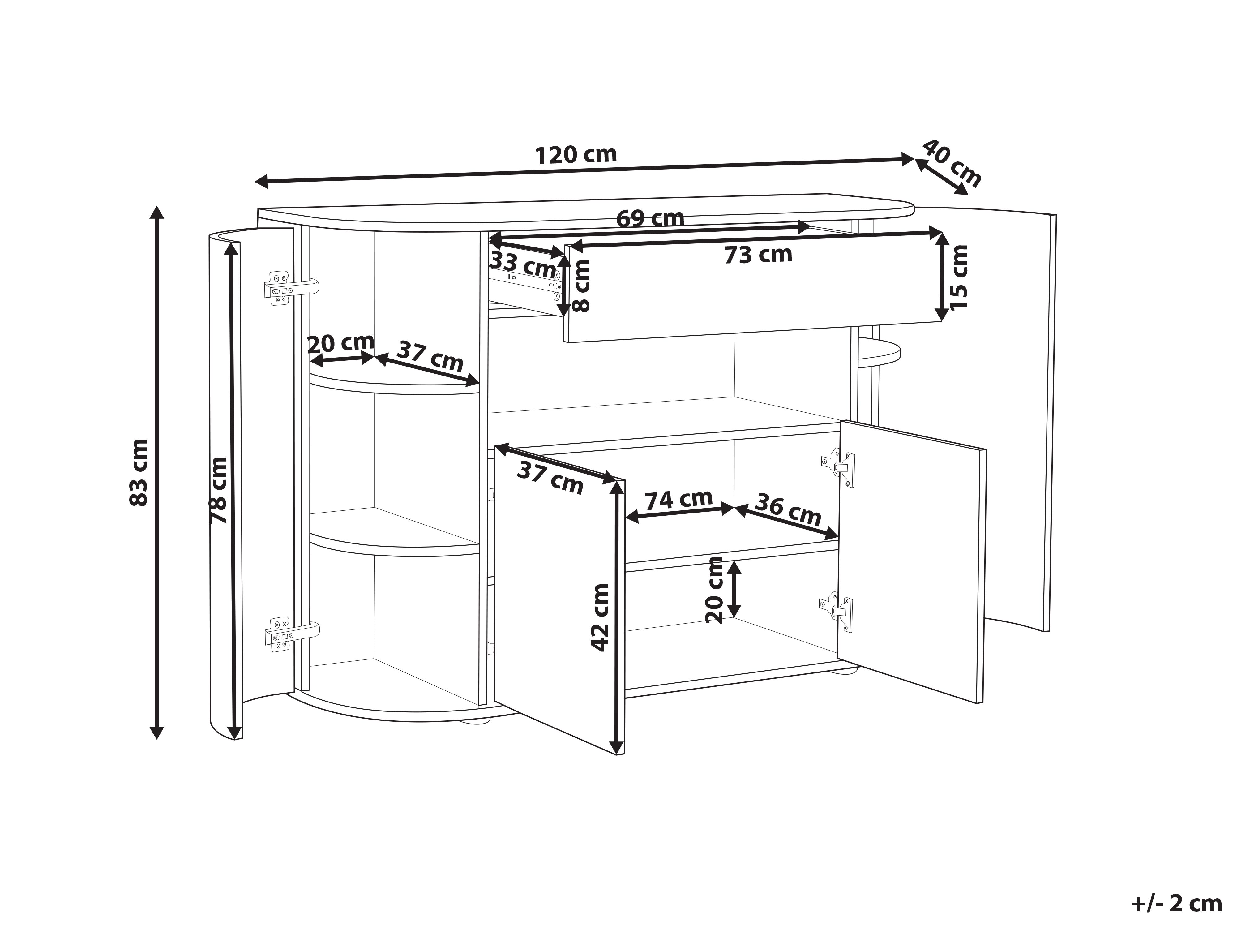Commode Buffet 4 Portes 120x30x80 Cm – Noir Avec Pieds Dorés, étagères Réglables