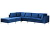 Right Hand 5 Seater Modular Velvet Corner Sofa with Ottoman Blue EVJA_859871